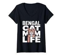 Women's Bengal Cat Mom Life Cute Bengal Kitten Lover V-Neck T-Shirt