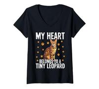 Women's Bengal Cat My Heart Belongs to A Tiny Leopard V-Neck T-Shirt