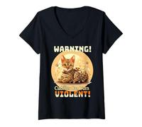 Women's Bengal Kitten Cat Lovers Gift Cuddles May Turn Violent V-Neck T-Shirt