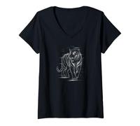 Womens Bengal Tiger Design Growling Wild Animal Tigers Tiger V-Neck T-Shirt
