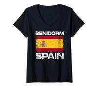 Women's Benidorm Spain Flag Design Proud Spanish Flag V-Neck T-Shirt