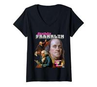 Women's Benjamin Franklin American History - 90s Retro Inspired V-Neck T-Shirt