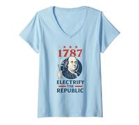 Womens Benjamin Franklin Electrify The Republic Founding Father V-Neck T-Shirt