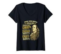 Women's Benjamin Franklin Essential Liberty Quote V-Neck T-Shirt