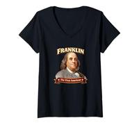 Women's Benjamin Franklin First American Founding Father Portrait V-Neck T-Shirt