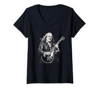 Women's Benjamin Franklin Playing Electric Guitar Rocker Humor V-Neck T-Shirt
