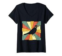 Women's Beo Mynah Bird Silhouette Retro V-Neck T-Shirt