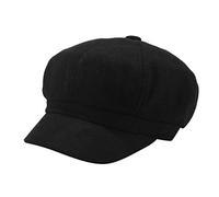 Women's Beret Hat Winter Warm 8 Panel Newsboy Peaked Cap Retro Duck Tongue Baker Boy Hat Casual Outdoor Headwear Flat Cap Black