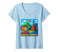 Womens Bergen Norway Tourist Attractions Adventure Travel Souvenir V-Neck T-Shirt