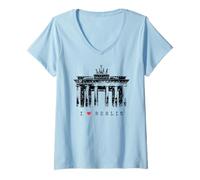Womens Berlin Brandenburg Gate Vintage Skyline I Love Germany V-Neck T-Shirt