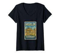 Womens Berlin City Germany Vintage Trip Souvenir Poster Art Graphic V-Neck T-Shirt