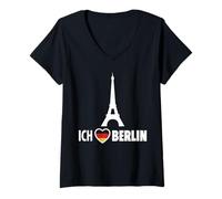 Womens Berlin I Love Berlin Heart for Berlin Eiffel Tower Funny V-Neck T-Shirt