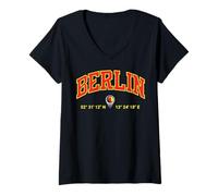 Womens Berlin Map Pointer GPS Coordinates Germany Flag German Roots V-Neck T-Shirt