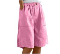 Womens Bermuda Shorts Cotton Linen Vintage Athletic Running Workout Baggy Shorts Ladies Cargo Pants Summer Fifth Button Long Bottom Casual Loose Boardshorts Daily Clothe Beach Holiday S M XL