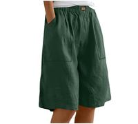 Womens Bermuda Shorts Cotton Linen Vintage Athletic Running Workout Baggy Shorts Ladies Cargo Pants Summer Fifth Button Long Bottom Casual Loose Boardshorts Daily Clothe Promotion Beach Holiday S M XL
