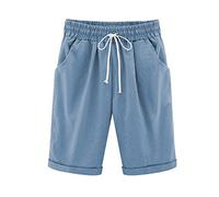Women's Bermuda Shorts Jersey Shorts with Deep Pockets Long Short for Women Lounge Walking Athletic Ladies Casual Linen Short Summer Solid Beach Vacation