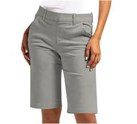 Womens Bermuda Shorts Knee Length Chinos Ladies High Waisted Shorts with Pockets Solid Color Straight Leg Short Chinos Hiking Vacation Outfits Classic Fit Summer Trousers for Casual Work Office