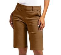 Womens Bermuda Shorts Knee Length Work Shorts Ladies Straight Leg Short Chinos Solid Plain Classic Fit Summer Trousers for Casual Work Office