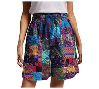 Women's Bermuda Shorts Summer Shorts with Drawstring Women Large Sizes Loose Stretch Plant Floral Print Beach Trousers Leisure Trousers Short Trousers Linen Women's Shorts - Blue - XXL