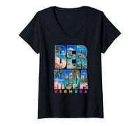 Women's Bermuda Travel Sea Turtle Pink Sand Beach V-Neck T-Shirt