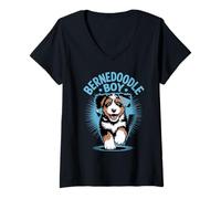 Womens Bernedoodle Boy Cute Cartoon for Dog Owners Pet Bernedoodle V-Neck T-Shirt