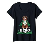 Women's Berner Dog Hero for Liver Cancer Awareness Support Warrior V-Neck T-Shirt