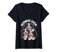Womens Bernese Crew Cute Cartoon og Owners Bernese Mountain Dog V-Neck T-Shirt
