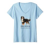 Women's Bernese Mountain Dog Born in the Alps Roots Pet Design V-Neck T-Shirt