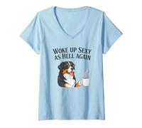 Women's Bernese Mountain Dog Woke Up Sexy As Hell Funny Again V-Neck T-Shirt