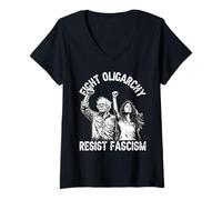 Womens Bernie Sanders AOC Fighting Oligarchy Anti Trump V-Neck T-Shirt