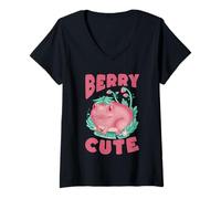 Women's Berry Cute Strawberry Frog Kawaii Design V-Neck T-Shirt