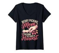 Women's Berry Picking Mom Teaching Tiny Hands to Harvest V-Neck T-Shirt