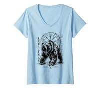 Women's Berserker Bear Warrior Odin Runes Nordic Compass Viking V-Neck T-Shirt