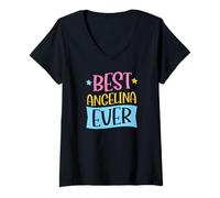 Women's Best Angelina Ever Matching Personalized First Name V-Neck T-Shirt