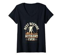 Women's Best Beeping Husband Ever Metal Detecting Treasure Hunter V-Neck T-Shirt