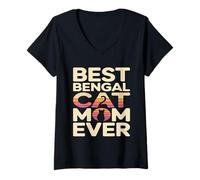 Women's Best Bengal Cat Mom Ever Retro V-Neck T-Shirt