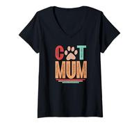Womens Best Cat Mummy In The World Ever Classically Retro Cat Mum V-Neck T-Shirt