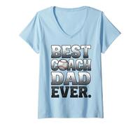 Women's Best Coach Dad Ever Baseball Worn Print V-Neck T-Shirt