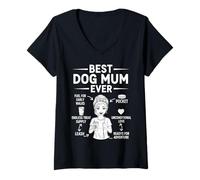 Women's Best Dog Mum Ever Funny Anatomy Coffee Lover V-Neck T-Shirt