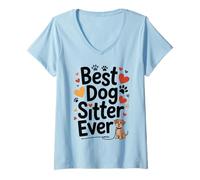 Womens Best Dog Sitter Ever Funny Pet Care Men Women Pet Sitter V-Neck T-Shirt