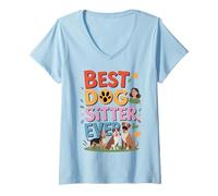 Womens Best Dog Sitter Ever Funny Pet Care Men Women Pet Sitter V-Neck T-Shirt