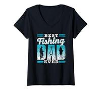 Womens Best Fishing Dad Ever Fish Father Fisher Daddy Papa Father's V-Neck T-Shirt