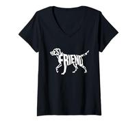 Womens Best Friend Dog Silhouette Typography Design V-Neck T-Shirt