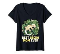 Women's Best Gecko Mom Lilly White Morph Crested Lizard Reptile V-Neck T-Shirt