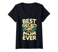 Women's Best Gecko Mom Lilly White Morph Crested Lizard Reptile V-Neck T-Shirt