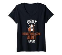Women's Best Hereford Cow Aunt Ever Cute Cattle V-Neck T-Shirt
