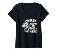 Womens Best Lion Dad Lion Head Lion with Heart Father's Day Gift V-Neck T-Shirt