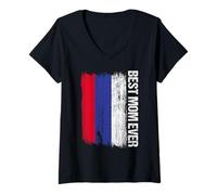Womens Best Mom Ever Russian Mother Russia Flag V-Neck T-Shirt