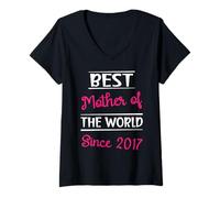 Womens Best Mother of the World Since 2017 Cool Mom Mothers Day V-Neck T-Shirt