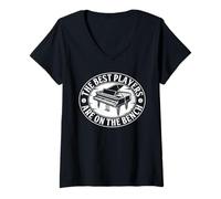 Womens Best Players are On The Bench Funny Piano Lover Musician V-Neck T-Shirt